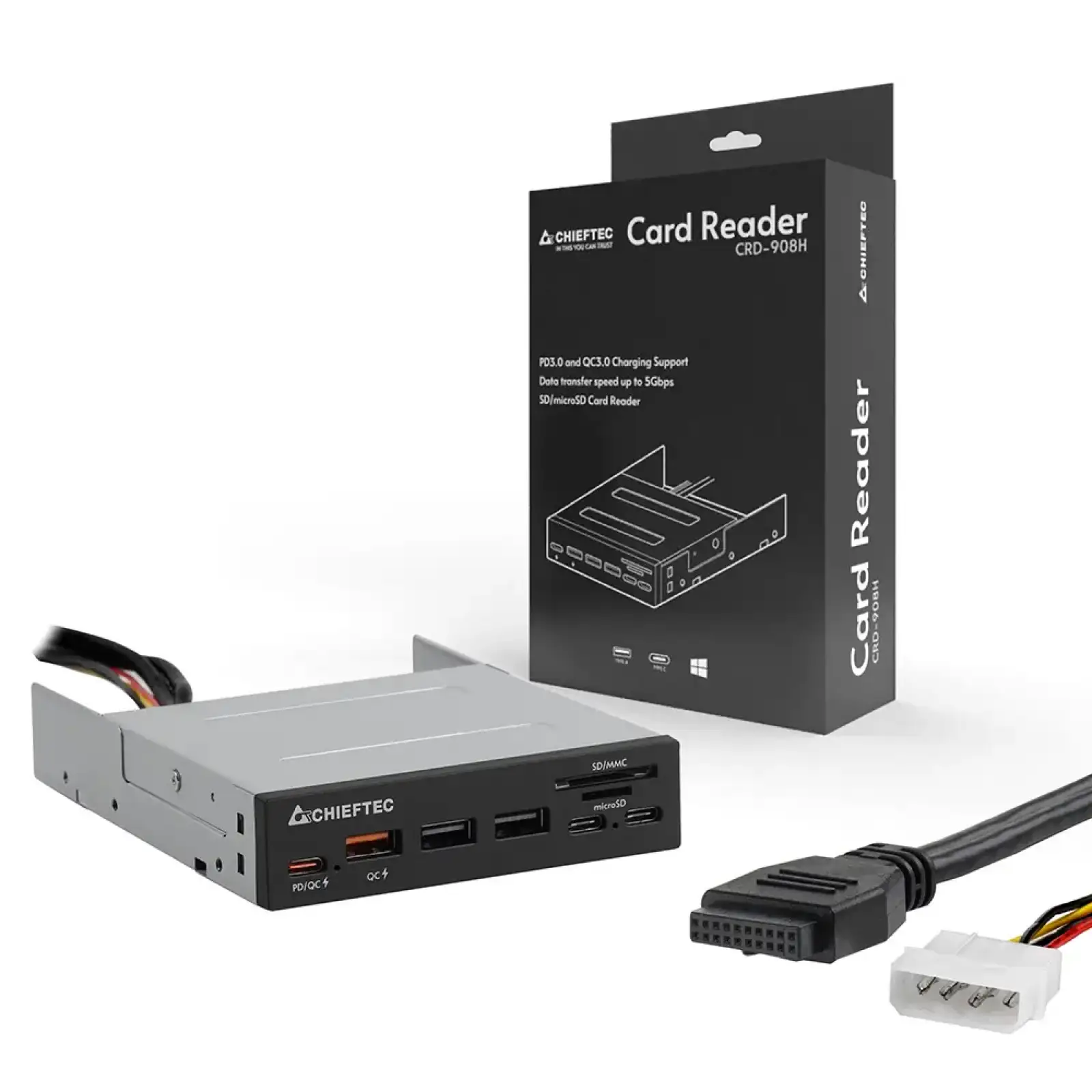 Картридер 2x USB3.2, 2x Type-C,1x PD3.0, 1x QC3.0 USB, внутрішній, 3.5