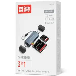 Картридер ColorWay USB 2.0/USB-C to CF/SD/MicroSD (CW-CR-01) UA