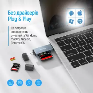 Картридер ColorWay USB 2.0/USB-C to CF/SD/MicroSD (CW-CR-01) UA