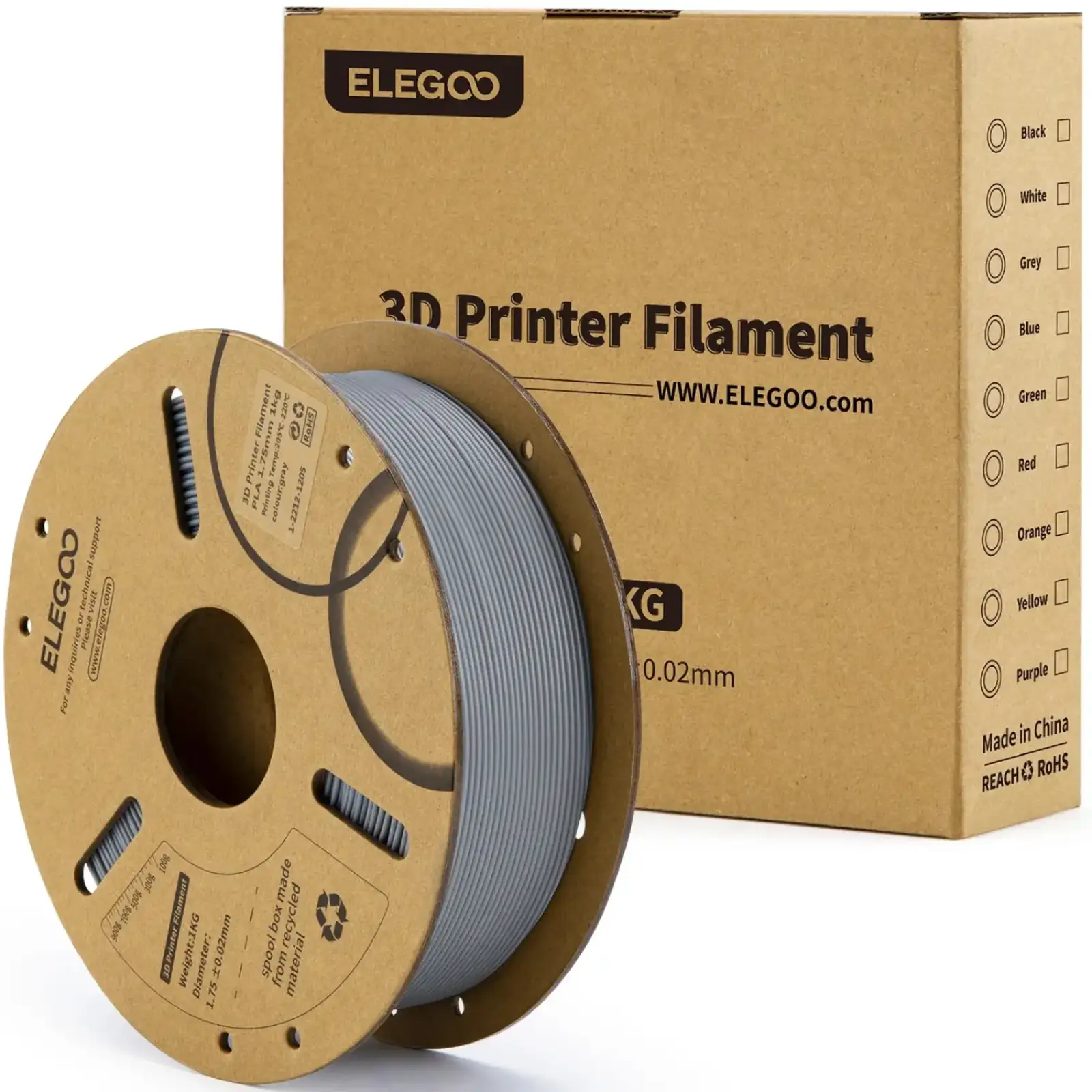 Пластик (Filament) ELEGOO PLA 1KG 1.75mm Grey (50.203.0040) UA
