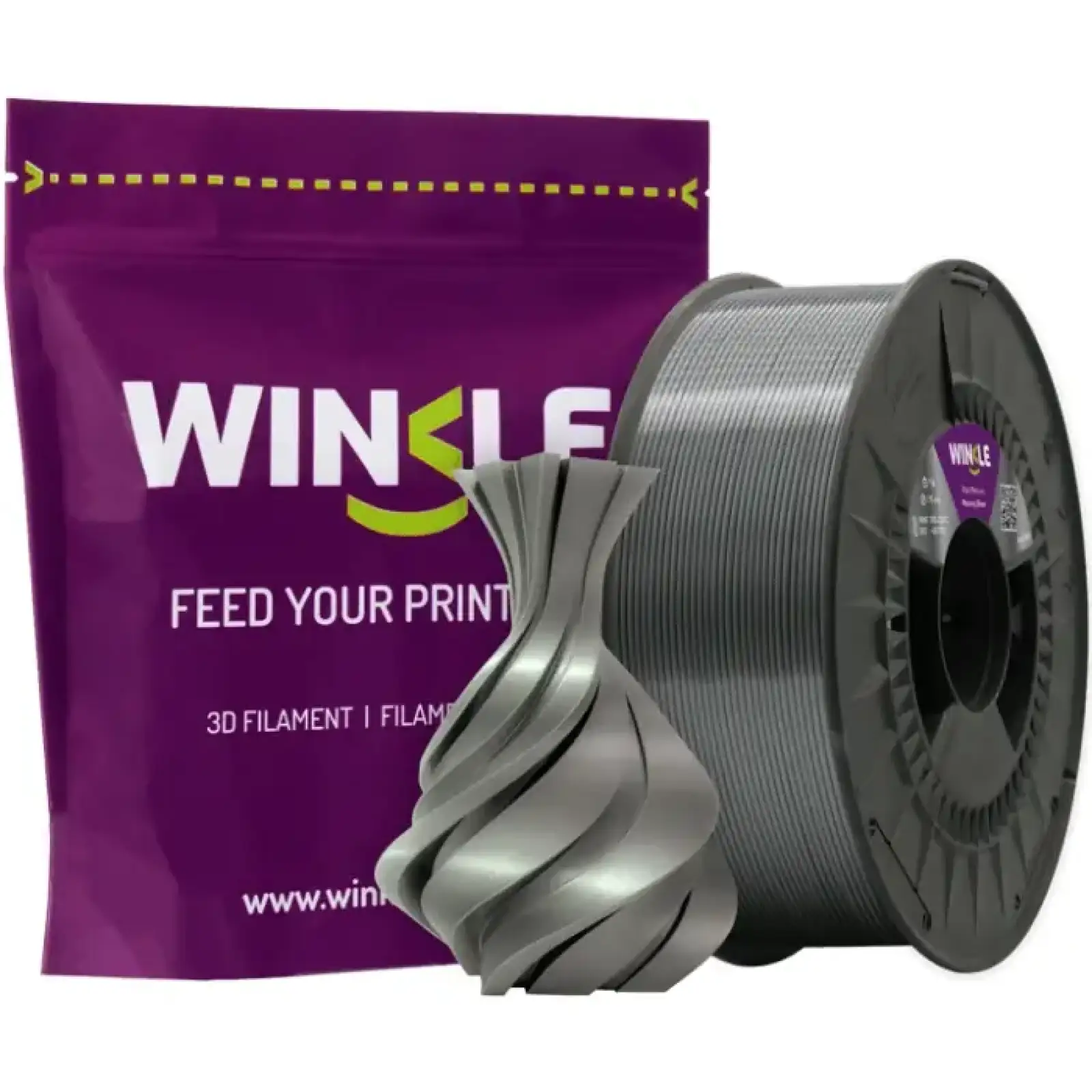 Пластик (Filament) WINKLE PLA SILK 1кг, 1.75мм, ртутно-срібний (PSI01000175PLAMERWNK) UA