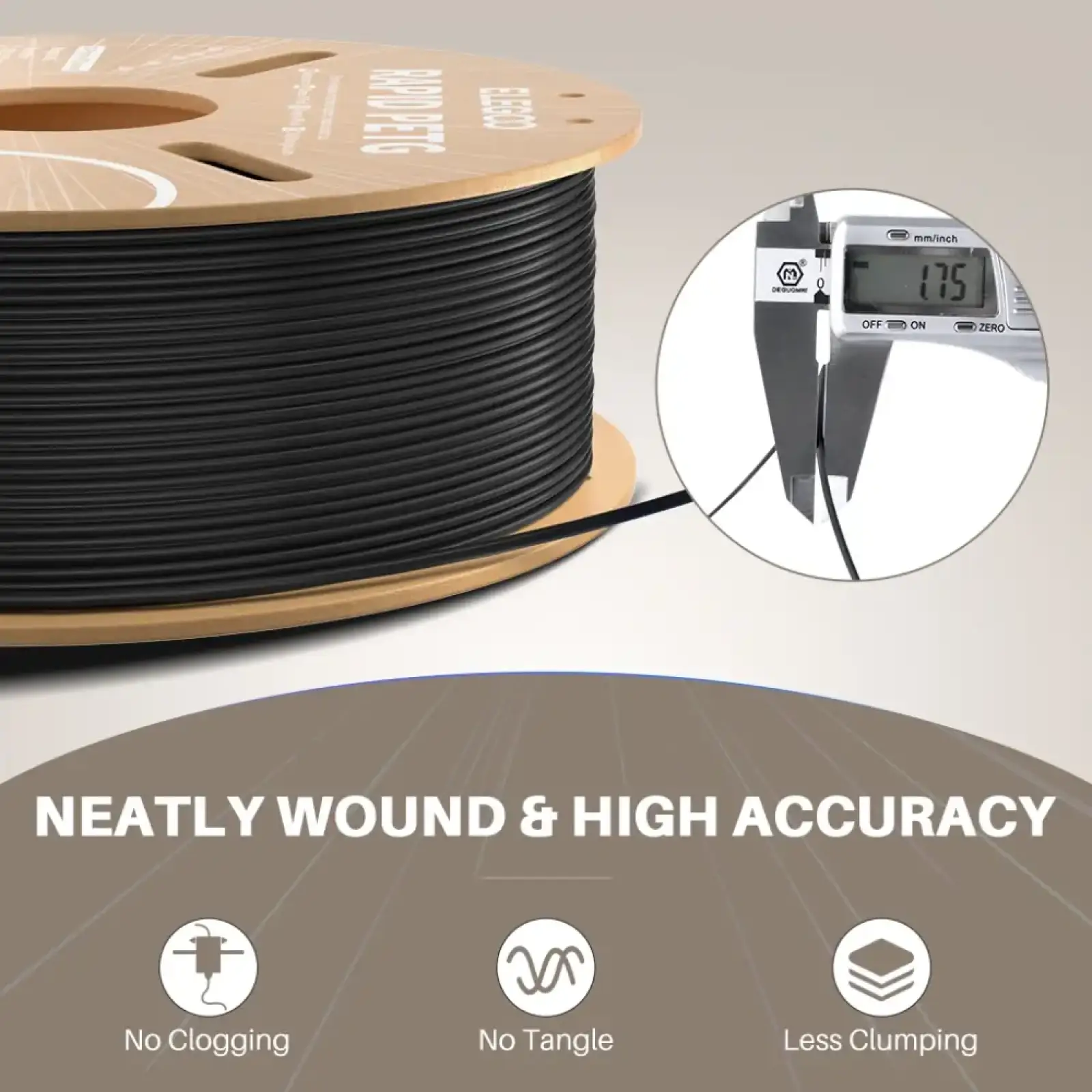 Пластик (Filament) ELEGOO RAPID PETG 1кг, 1.75мм, чорний (50.203.0216) UA