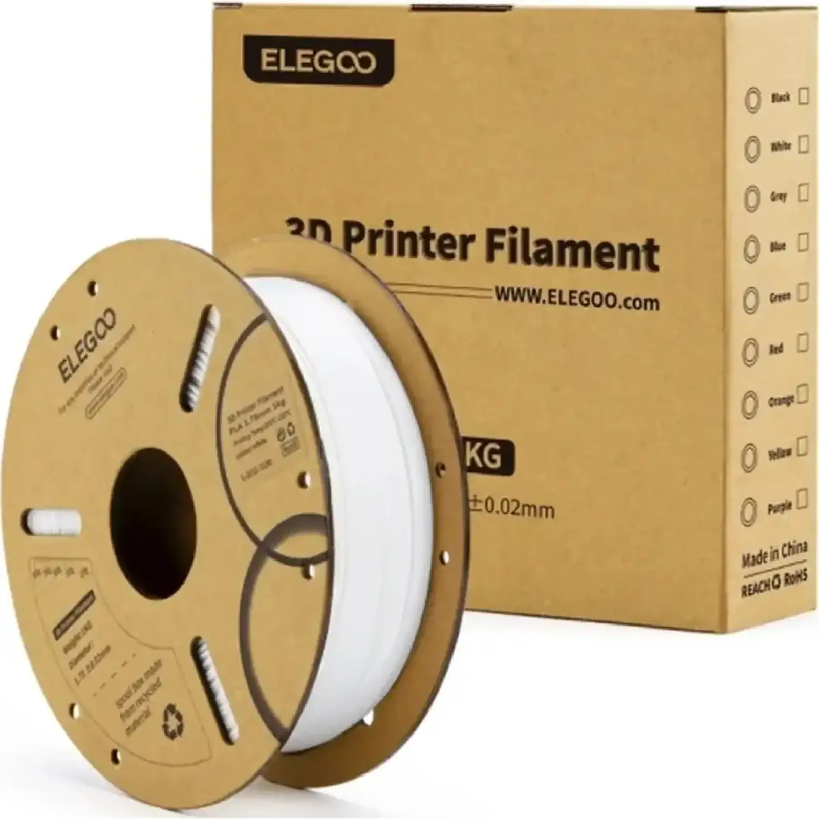 Пластик (Filament) ELEGOO PLA 1.75mm 1kg White (50.203.0039) UA
