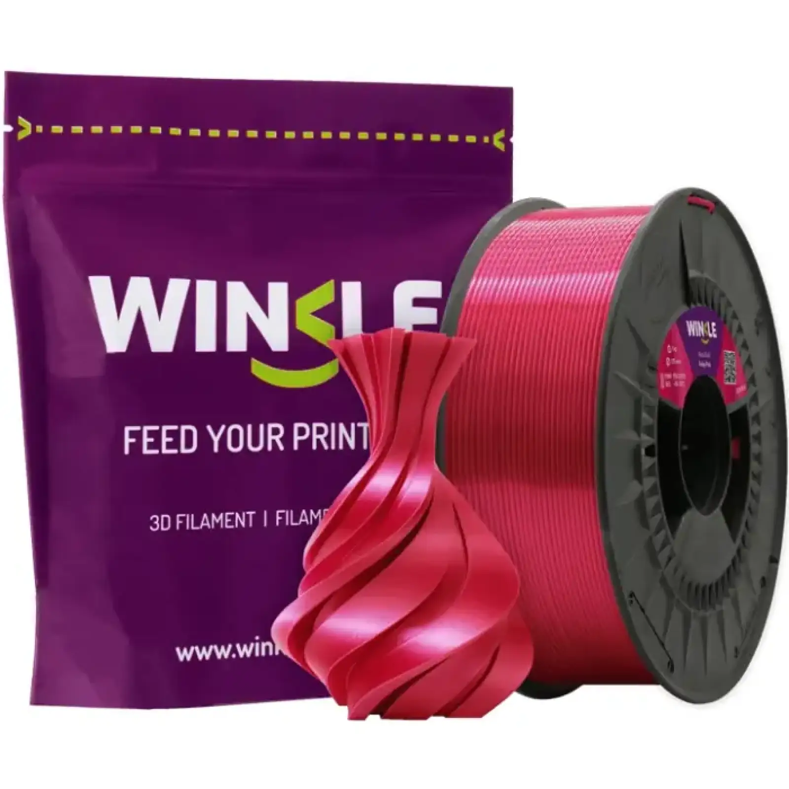 Пластик (Filament) WINKLE PLA SILK 1кг, 1.75мм, рубіново-рожевий (PSI01000175ROSRUBWNK) UA