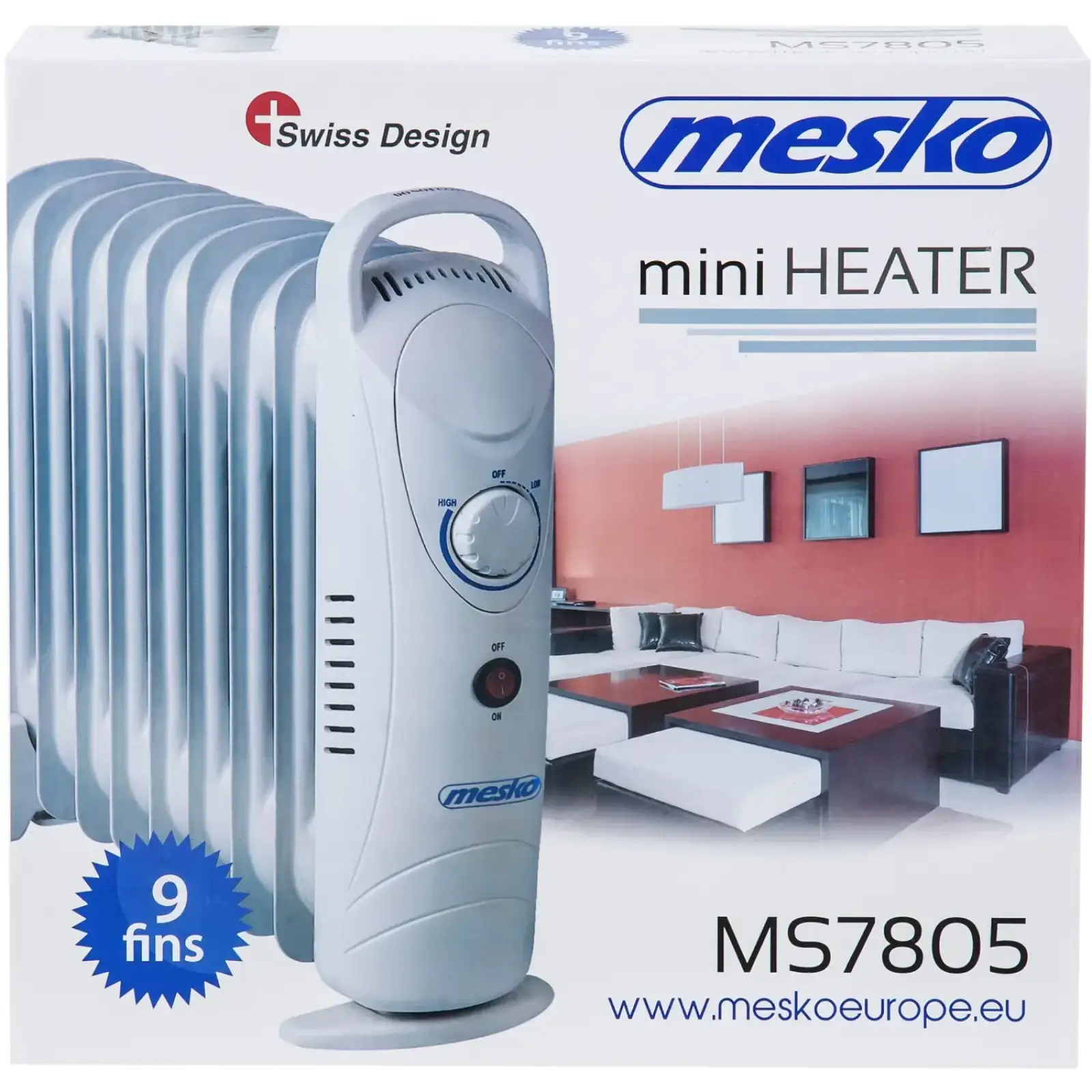 Обігрівач Mesko MS 7805 підлоговий/ масляний/ 1000 Вт/ 9 ребер/ сірий (MS7805) UA