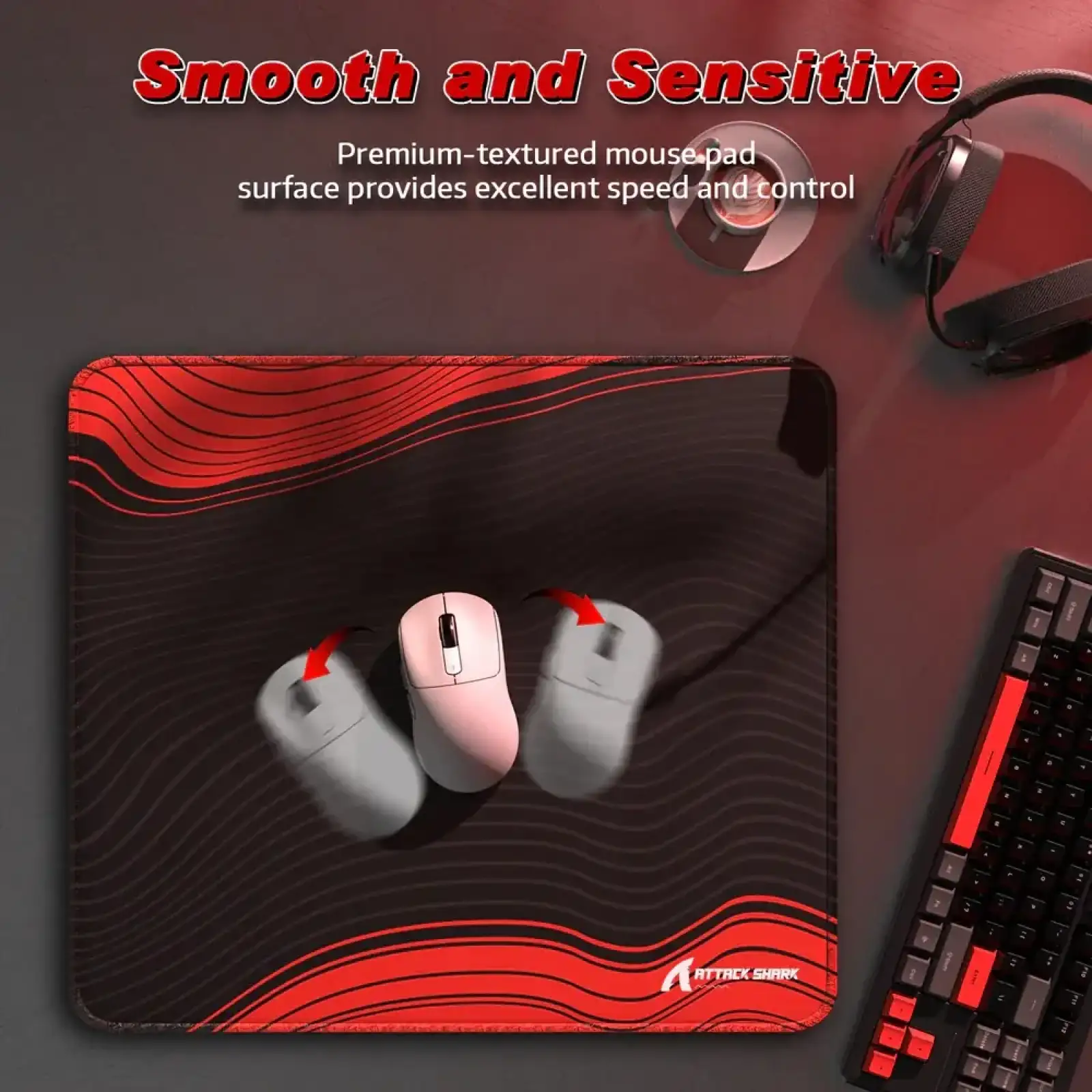 Ігрова поверхня Attack Shark CM02 450x400x4мм Contour line Black Red (CM02CLBR_AS) UA