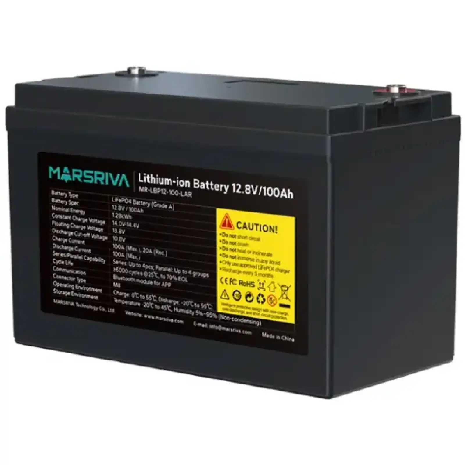 Акумуляторна батарея Marsriva LiFePO4, 12.8V/100Ah, , 1.28kWh (MR-LBP12-100-LAR) UA