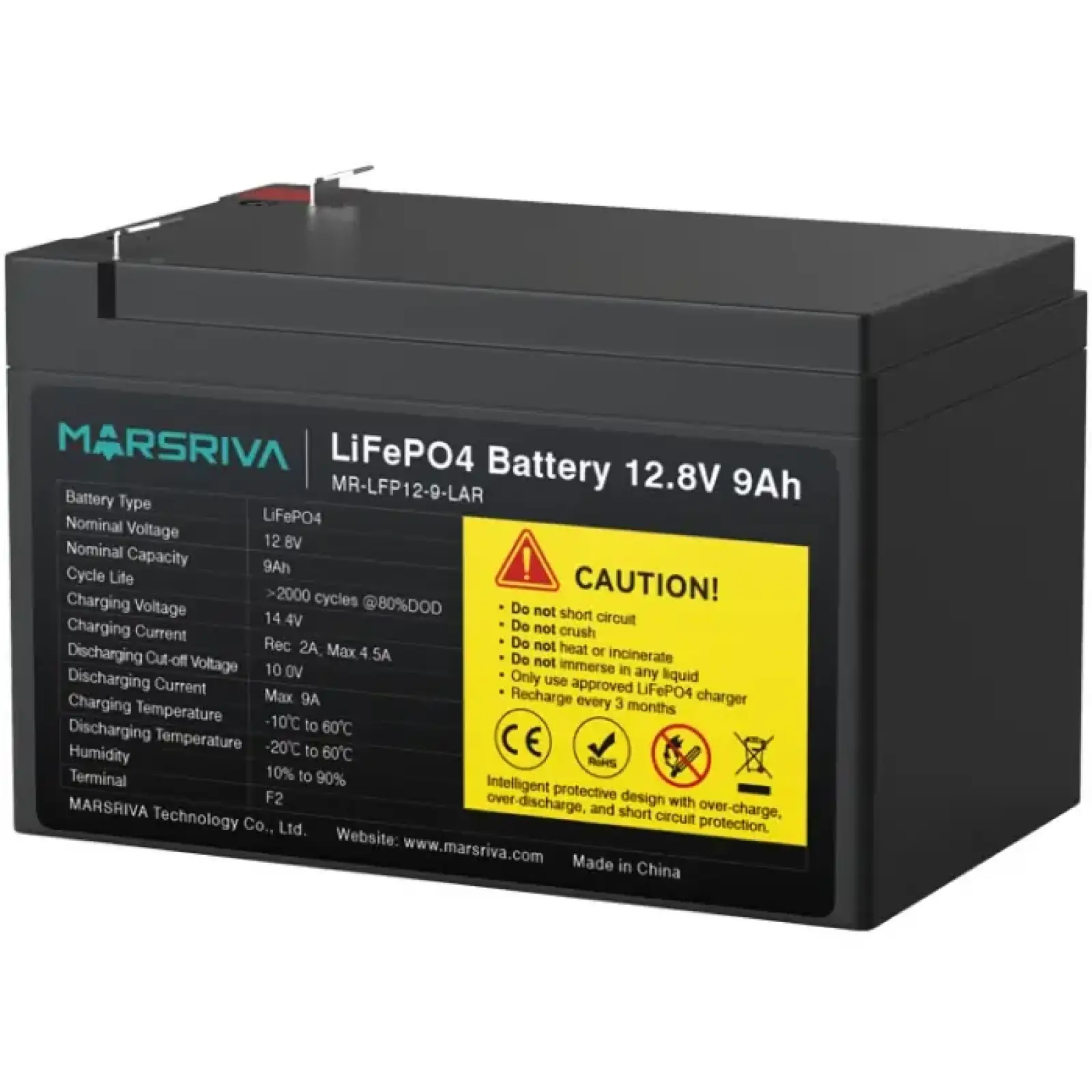 Акумуляторна батарея Marsriva 12.8V, 9.0A, літієва батарея (MR-LFP12-9-LAR) UA