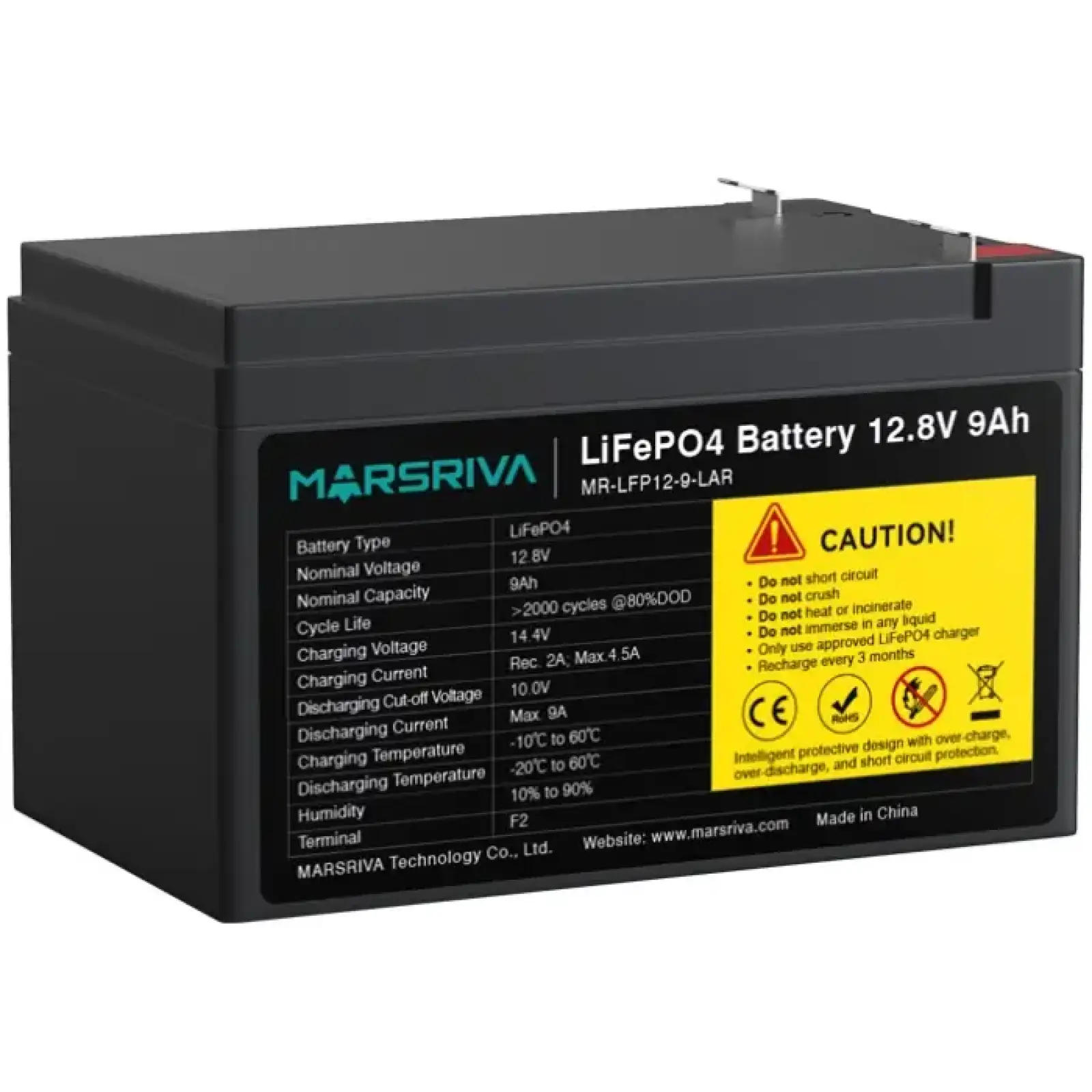 Акумуляторна батарея Marsriva 12.8V, 9.0A, літієва батарея (MR-LFP12-9-LAR) UA