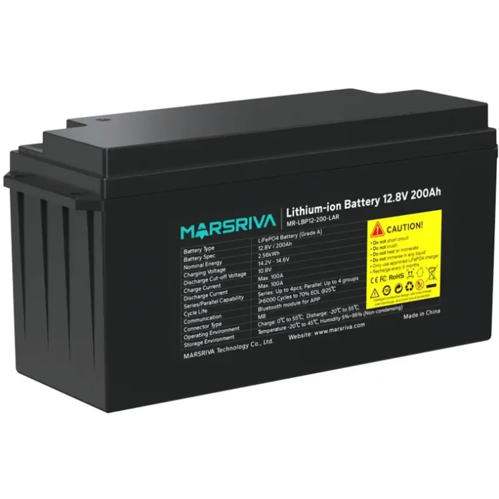Акумуляторна батарея Marsriva LiFePO4, 12.8V/200Ah , 2.56kWh (MR-LBP12-200-LAR) UA