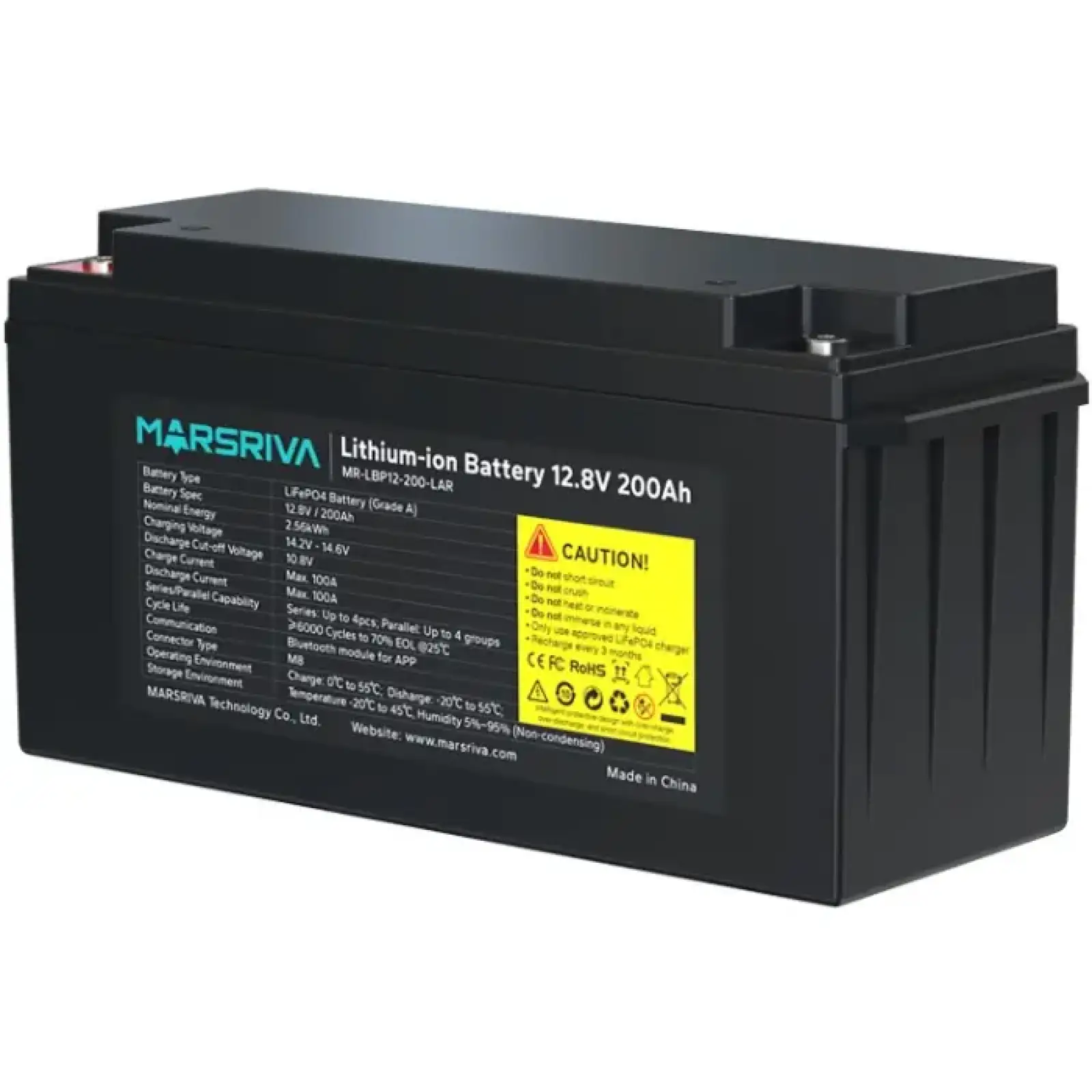 Акумуляторна батарея Marsriva LiFePO4, 12.8V/200Ah , 2.56kWh (MR-LBP12-200-LAR) UA