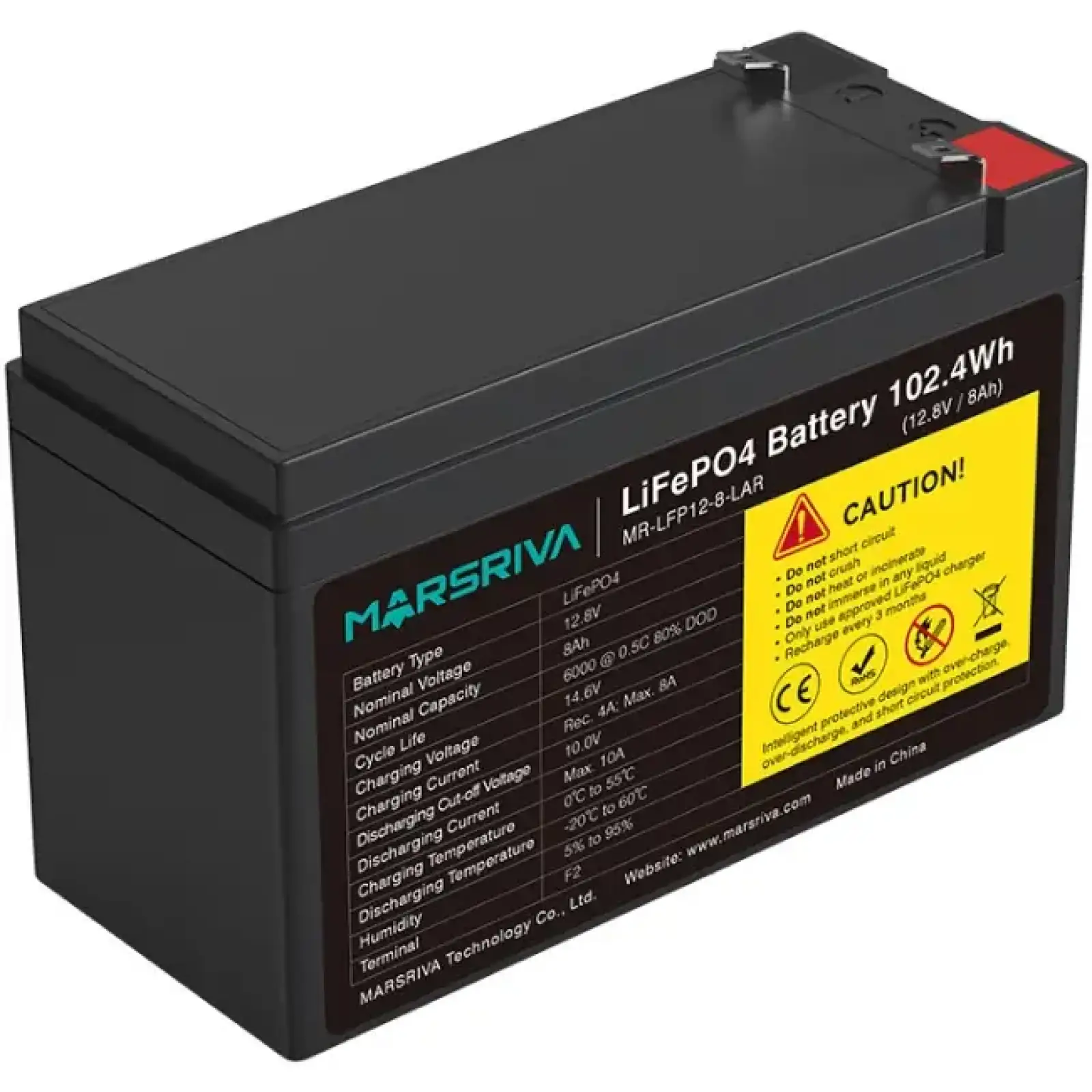 Акумуляторна батарея Marsriva 12.8V, 8.0A, літієва батарея (MR-LFP12-8-LAR) UA
