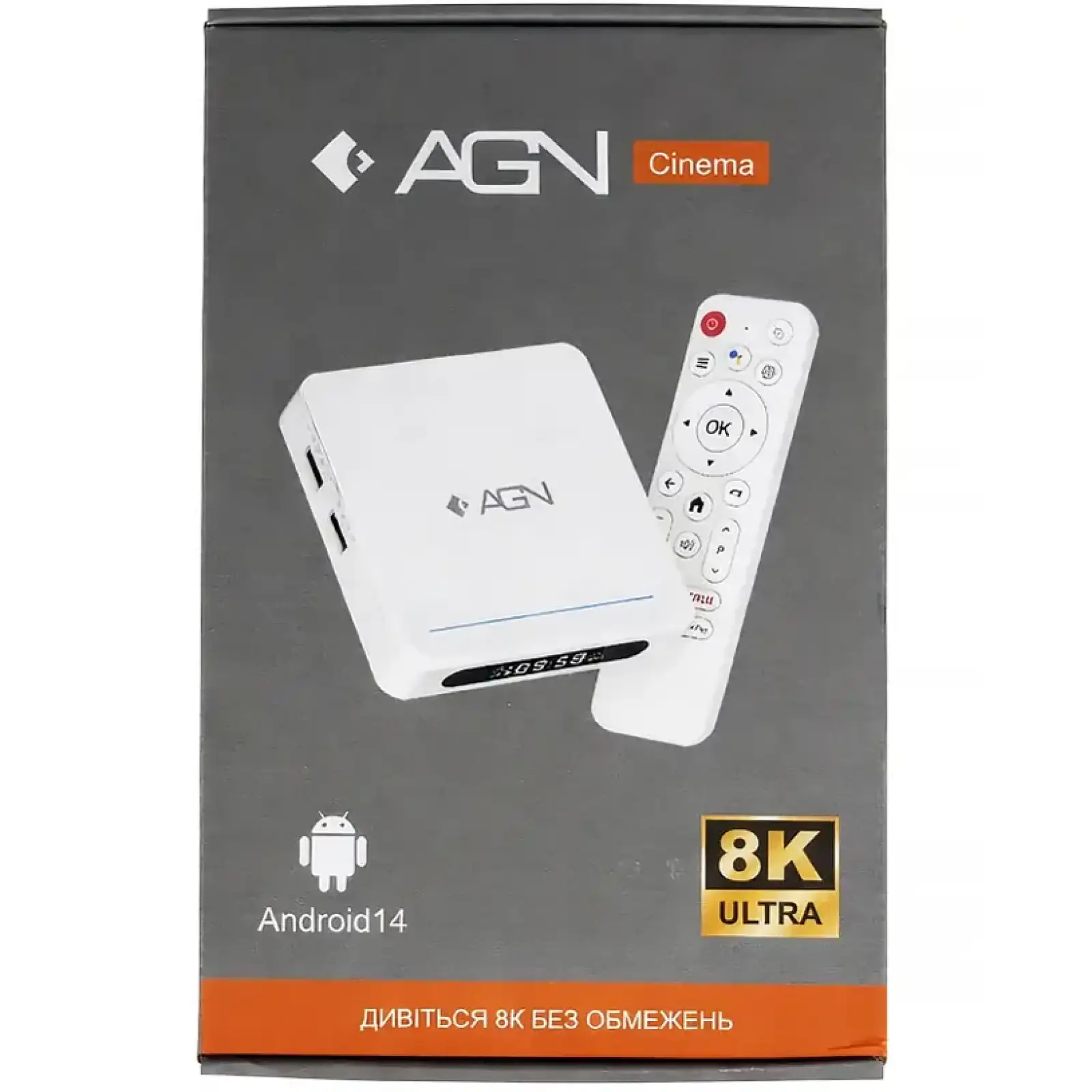 Медіаплеєр AGN Media Box Cinema 4/32Gb/Allwinner H618/ Android 14/ WiFi 2.4G+5G/LAN:100M/ BT 5.4 (AGNCINEMA432) UA