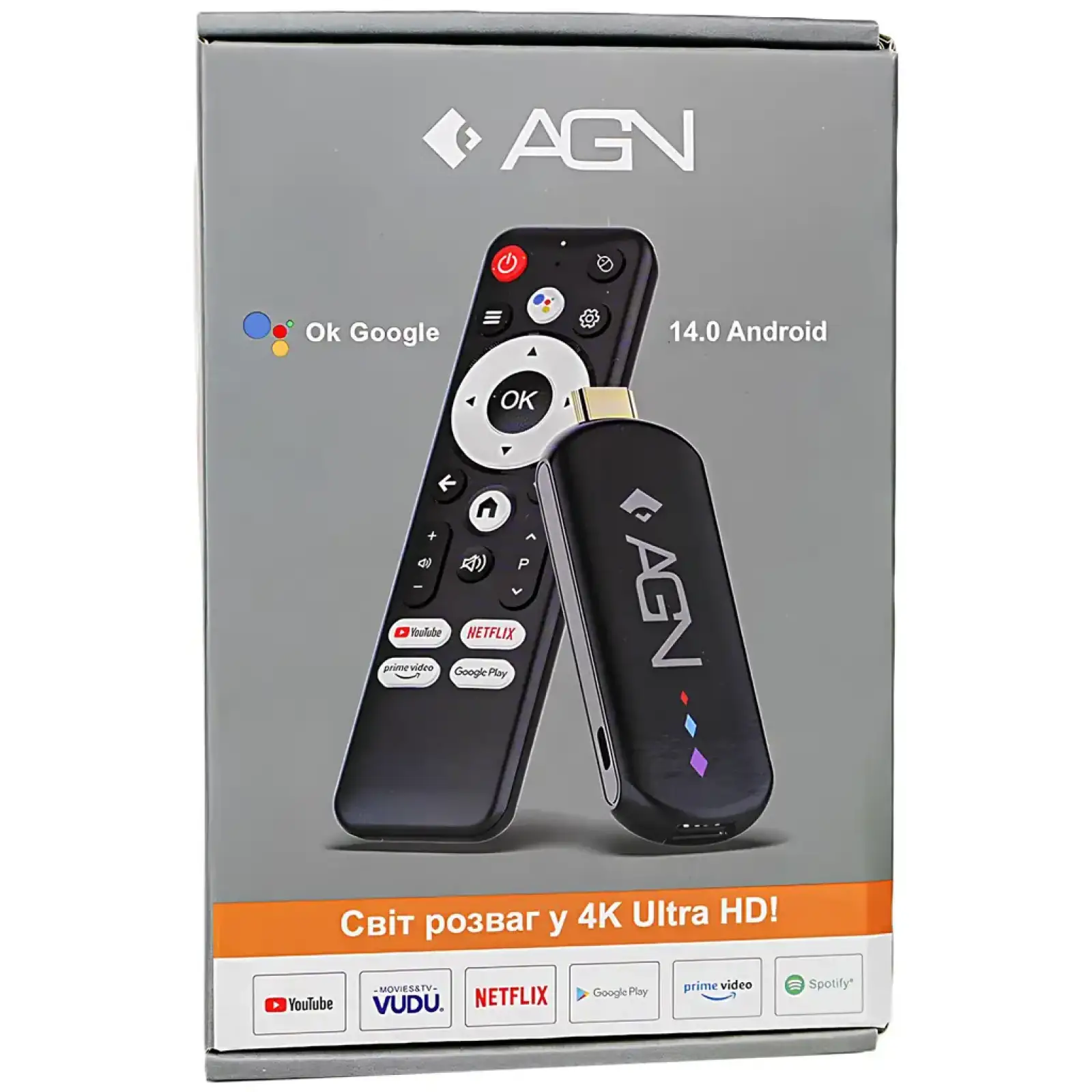 Медіаплеєр TV AGN Media Stick 2/16Gb/ Amlogic S905L3/ Android 14/ WiFi 2.4G+5G/ BT 5.4/ USB2.0/ чорн (AGNSTICK216) UA