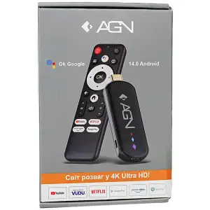Медіаплеєр TV AGN Media Stick 2/16Gb/ Amlogic S905L3/ Android 14/ WiFi 2.4G+5G/ BT 5.4/ USB2.0/ чорн (AGNSTICK216) UA