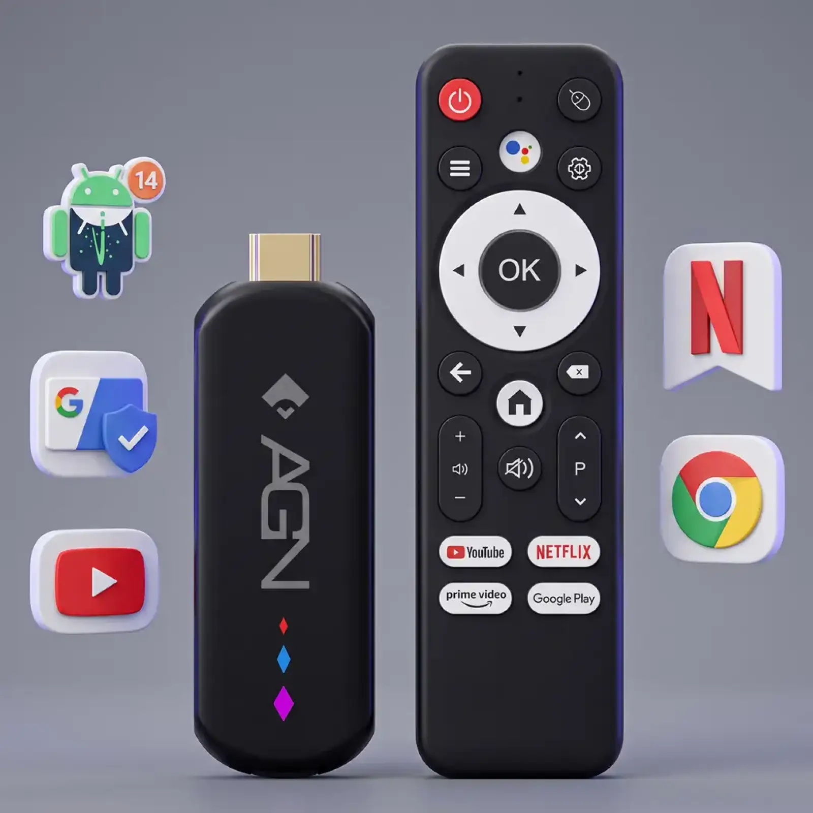 Медіаплеєр TV AGN Media Stick 2/16Gb/ Amlogic S905L3/ Android 14/ WiFi 2.4G+5G/ BT 5.4/ USB2.0/ чорн (AGNSTICK216) UA