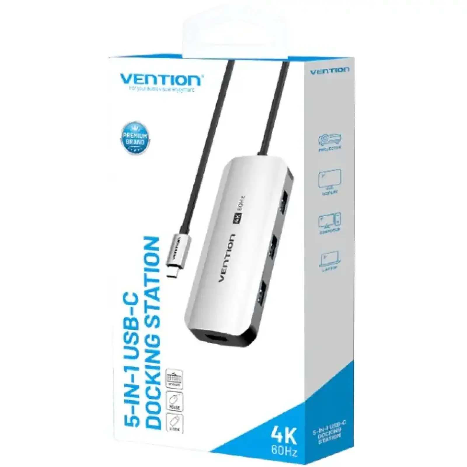 Док-станція USB3.1 Type-C --> HDMI 4K60Hz/USB 3.0x3/PD 100W 5-in-1 Vention (TQDHB) UA