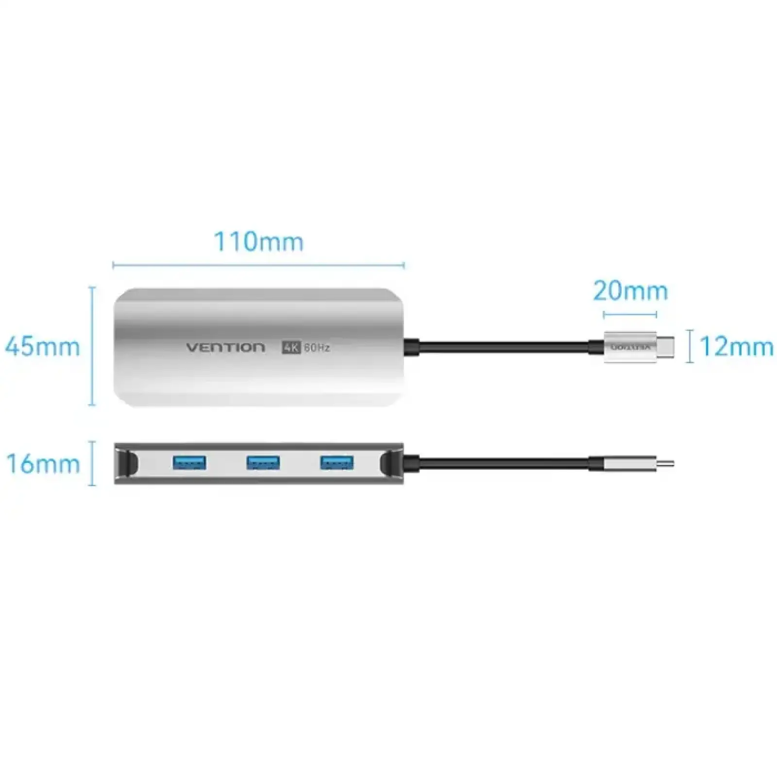 Док-станція USB3.1 Type-C --> HDMI 4K60Hz/USB 3.0x3/PD 100W 5-in-1 Vention (TQDHB) UA
