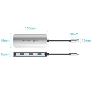 Док-станція USB3.1 Type-C --> HDMI 4K60Hz/USB 3.0x3/PD 100W 5-in-1 Vention (TQDHB) UA
