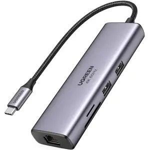 Док-станція USB3.1 Type-C --> HDMI 4K60Hz/USB 3.0x2/RJ45/SD/TF/PD 100W Ugreen CM512 Сіра (60515) UA