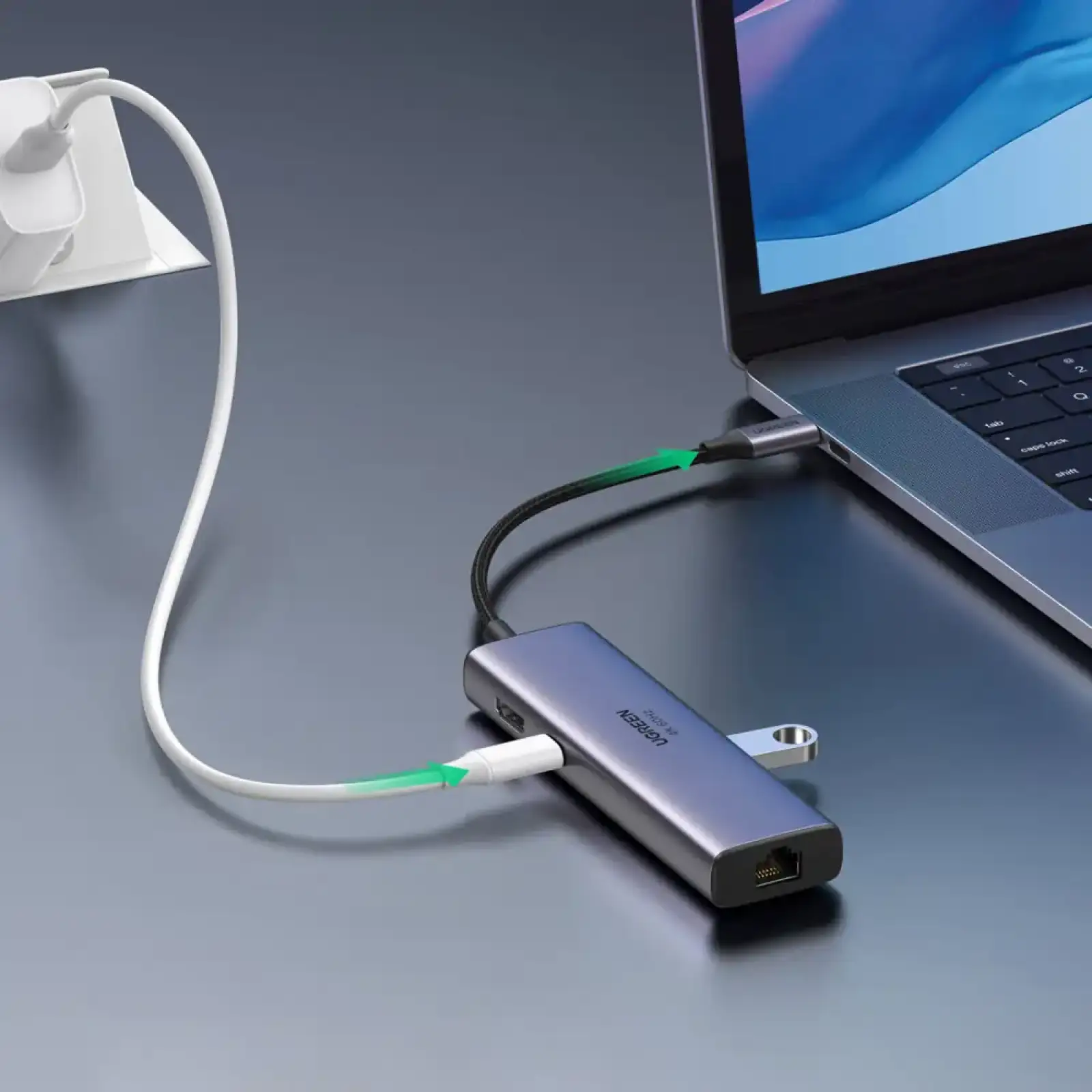 Док-станція USB3.1 Type-C --> HDMI 4K60Hz/USB 3.0x2/RJ45/SD/TF/PD 100W Ugreen CM512 Сіра (60515) UA