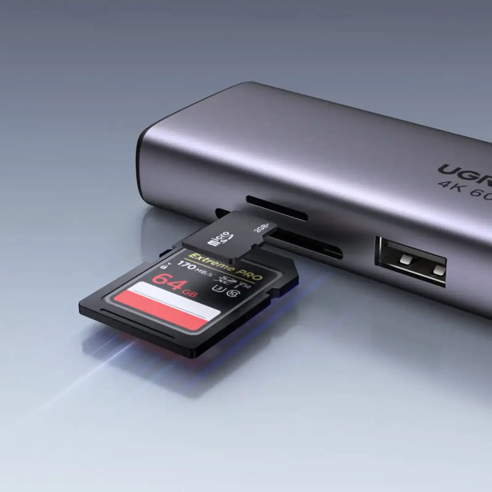 Док-станція USB3.1 Type-C --> HDMI 4K60Hz/USB 3.0x2/RJ45/SD/TF/PD 100W Ugreen CM512 Сіра (60515) UA
