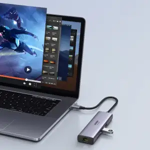 Док-станція USB3.1 Type-C --> HDMI 4K60Hz/USB 3.0x2/RJ45/SD/TF/PD 100W Ugreen CM512 Сіра (60515) UA