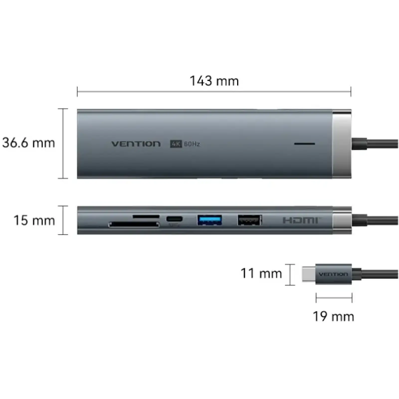 Док-станція USB3.2 Type-C --> HDMI 4K60Hz/USB 3.0x2/RJ45/SD/TF/3.5mm/PD 100W Hub 9-in-1 Vention (TGVHB) UA