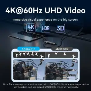 Док-станція USB3.2 Type-C --> HDMI 4K60Hz/USB 3.0x2/RJ45/SD/TF/3.5mm/PD 100W Hub 9-in-1 Vention (TGVHB) UA