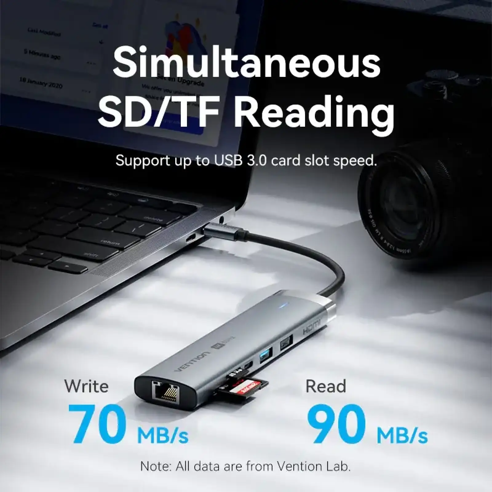 Док-станція USB3.2 Type-C --> HDMI 4K60Hz/USB 3.0x2/RJ45/SD/TF/3.5mm/PD 100W Hub 9-in-1 Vention (TGVHB) UA