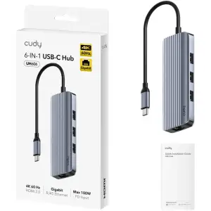 Док станція USB 3.0 Type-C 1хHDMI 4K60Hz,USB-C,1хUSB-A 3.0 5 Гбіт/с, 2хпередачі даних USB-A 2.0 Cudy (UH606) UA
