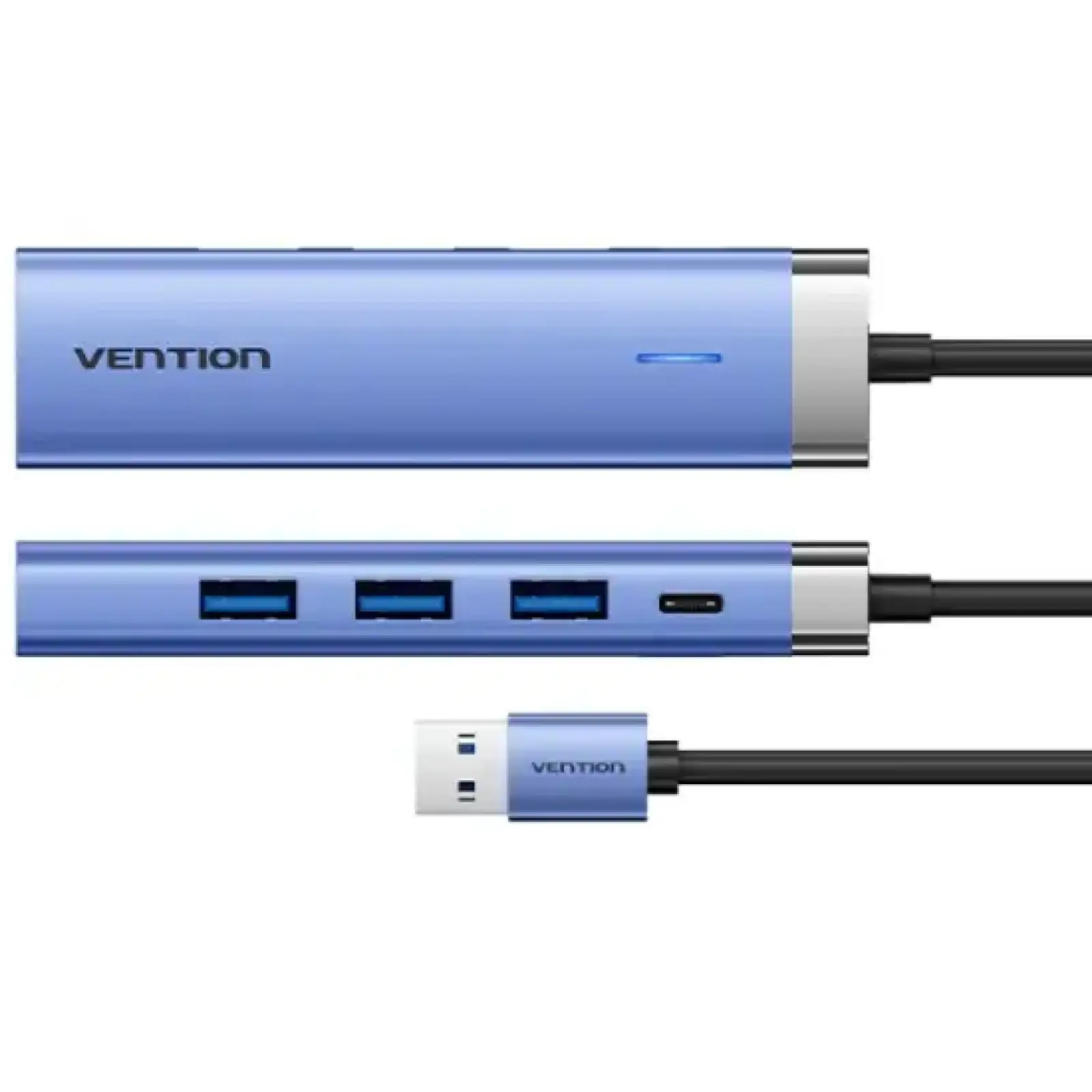 Док станція USB 3.0 -> 3xUSB 3.0/RJ45/Type-C 10W Hub Blue Aluminum Alloy 5-in-1 Vention (TGFSB) UA