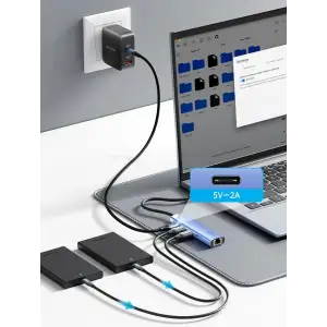 Док станція USB 3.0 -> 3xUSB 3.0/RJ45/Type-C 10W Hub Blue Aluminum Alloy 5-in-1 Vention (TGFSB) UA