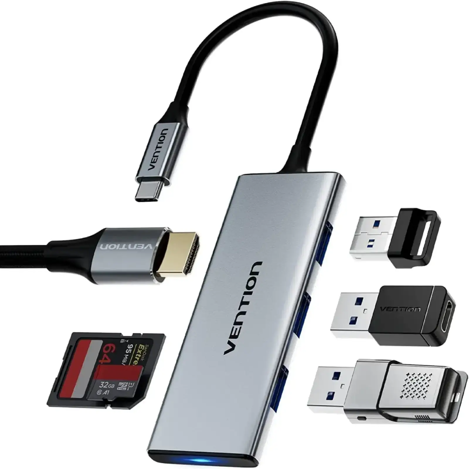 Док-станція USB3.0 Type-C --> HDMI 4K30Hz/TF/3xUSB-A 3.0, 0.15м 6-in-1 Vention (TOOHB) UA