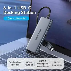 Док-станція USB3.0 Type-C --> HDMI 4K30Hz/TF/3xUSB-A 3.0, 0.15м 6-in-1 Vention (TOOHB) UA