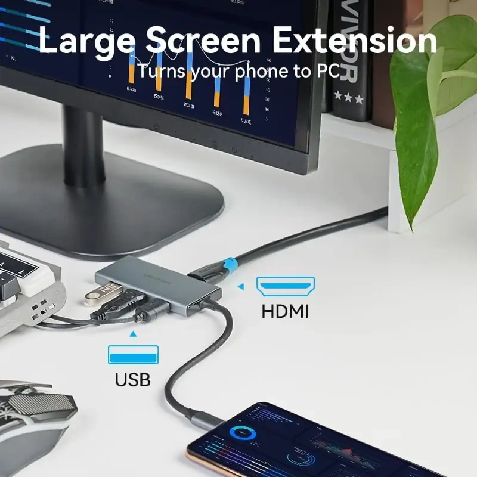 Док-станція USB3.0 Type-C --> HDMI 4K30Hz/TF/3xUSB-A 3.0, 0.15м 6-in-1 Vention (TOOHB) UA