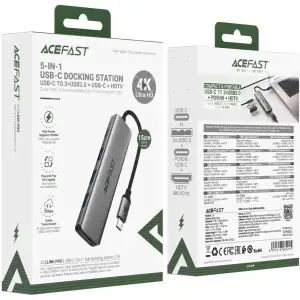 Док-станція USB3.0 Type-C --> HDMI4K/3xUSB-A 3.0/USB-C PD 90W Hub 5-in-1 J16 Acefast (6974316285915) UA