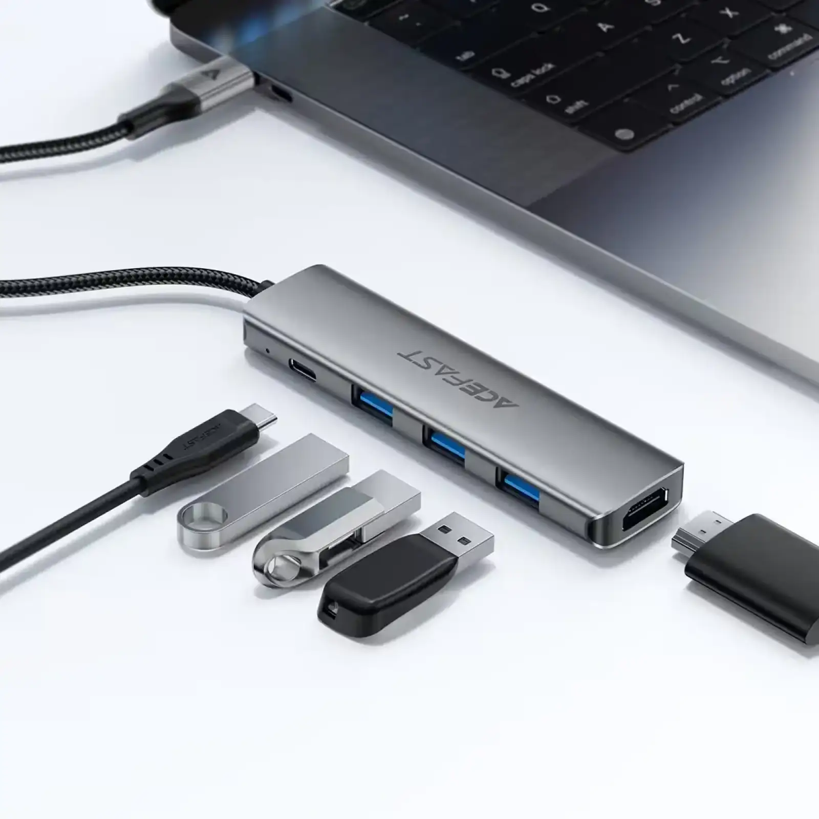 Док-станція USB3.0 Type-C --> HDMI4K/3xUSB-A 3.0/USB-C PD 90W Hub 5-in-1 J16 Acefast (6974316285915) UA