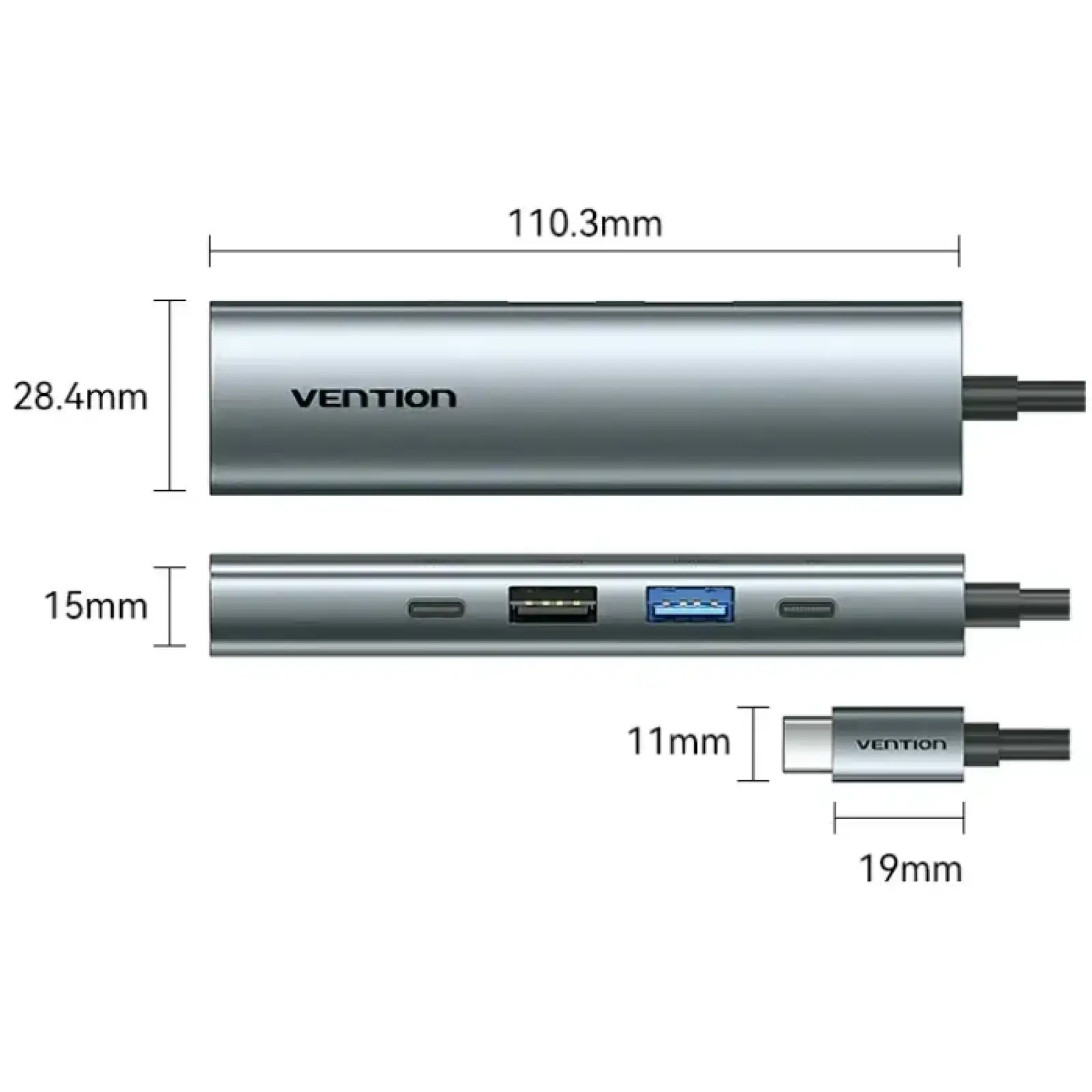 Док-станція USB3.0 Type-C --> HDMI 4K30Hz /USB 3.0/USB 2.0/Type-C 2.0/ PD 100W Hub 5-in-1 Vention (TGLHB) UA