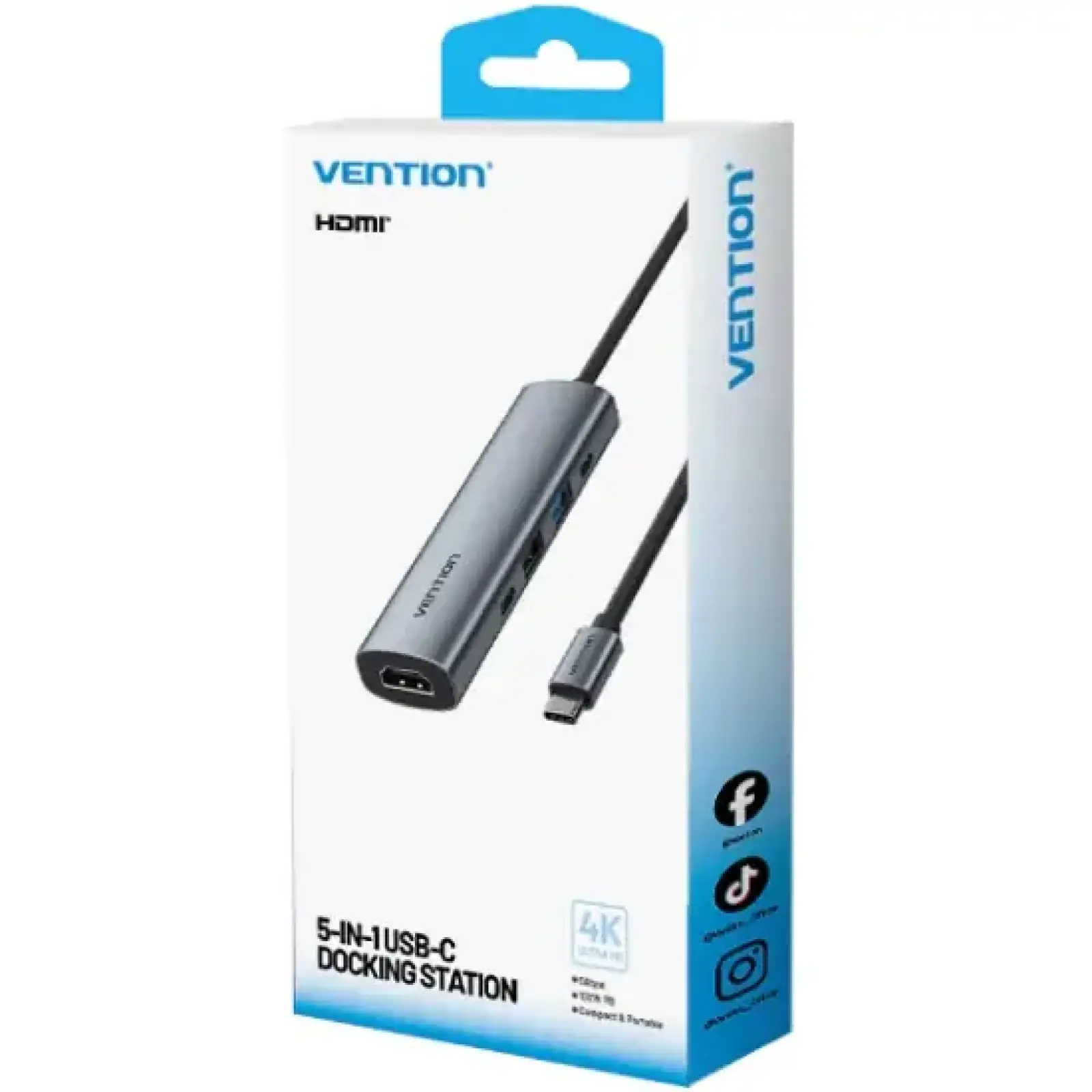 Док-станція USB3.0 Type-C --> HDMI 4K30Hz /USB 3.0/USB 2.0/Type-C 2.0/ PD 100W Hub 5-in-1 Vention (TGLHB) UA
