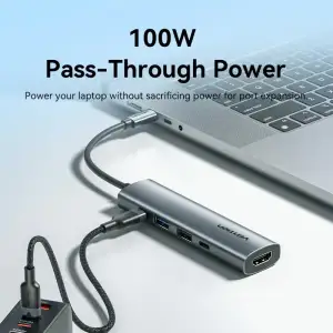 Док-станція USB3.0 Type-C --> HDMI 4K30Hz /USB 3.0/USB 2.0/Type-C 2.0/ PD 100W Hub 5-in-1 Vention (TGLHB) UA