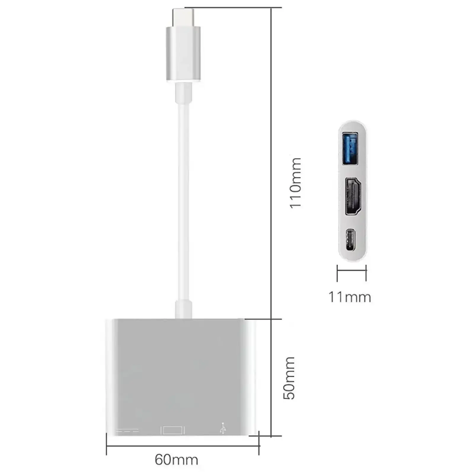 Док-станція USB3.1 Type-C --> HDMI/USB3.0/Type-C (F), кабель 0.1м, OEM (S0733) UA