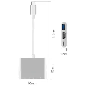 Док-станція USB3.1 Type-C --> HDMI/USB3.0/Type-C (F), кабель 0.1м, OEM (S0733) UA
