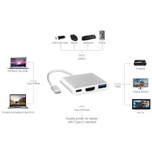 Док-станція USB3.1 Type-C --> HDMI/USB3.0/Type-C (F), кабель 0.1м, OEM (S0733) UA