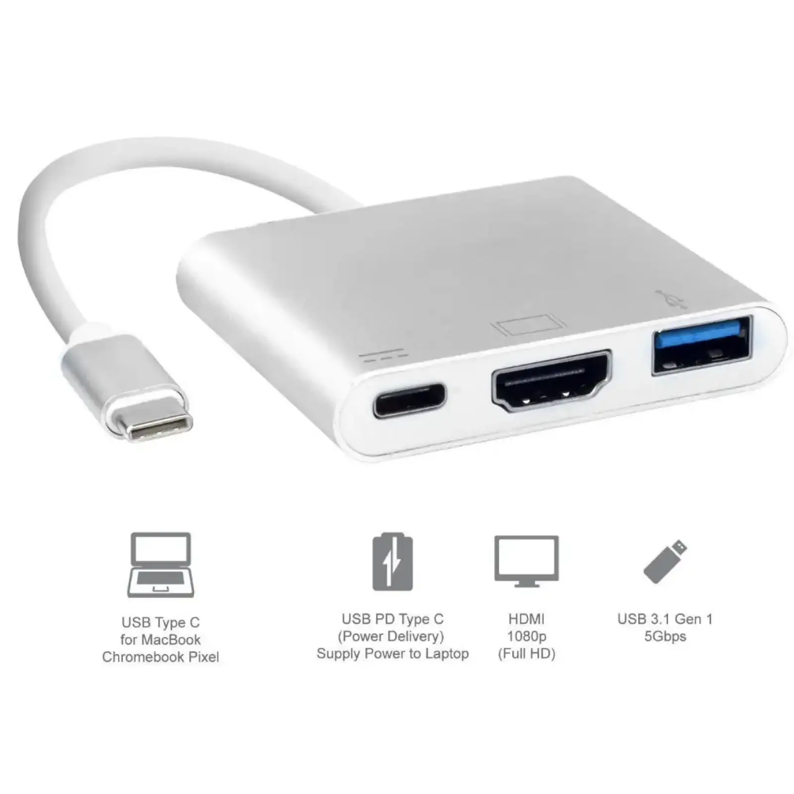 Док-станція USB3.1 Type-C --> HDMI/USB3.0/Type-C (F), кабель 0.1м, OEM (S0733) UA