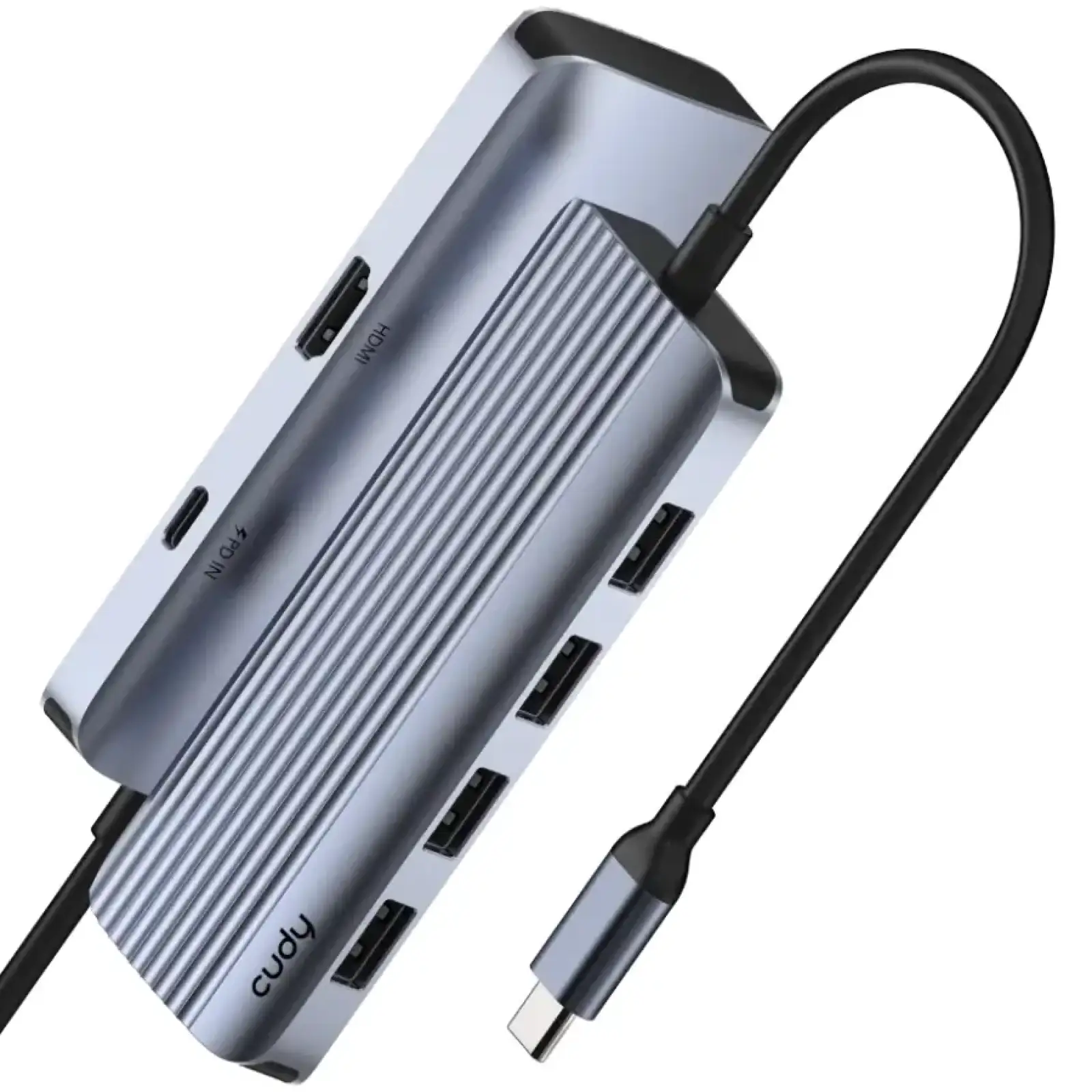 Хаб USB 3.0 Type-C -> 4xUSB-A, 1хUSB-C, 1xHDMI 4K@60 Hz, алюмінієвий корпус, Cudy (UH500) UA