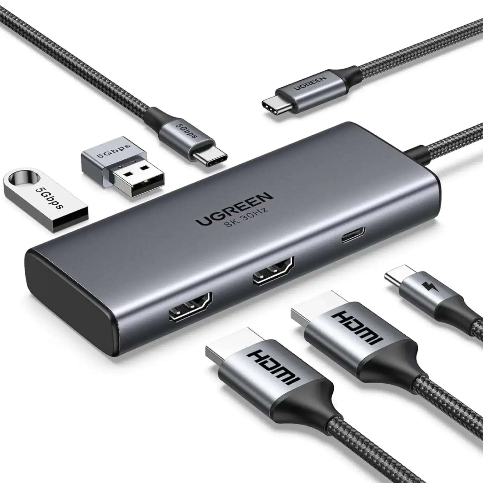 Док-станція USB3.1 Type-C --> HDMIx2,4K60Hz(8k30Hz)/USB 3.0x2/Type-C/PD 100W CM498 6 in 1 Ugreen (15852) UA