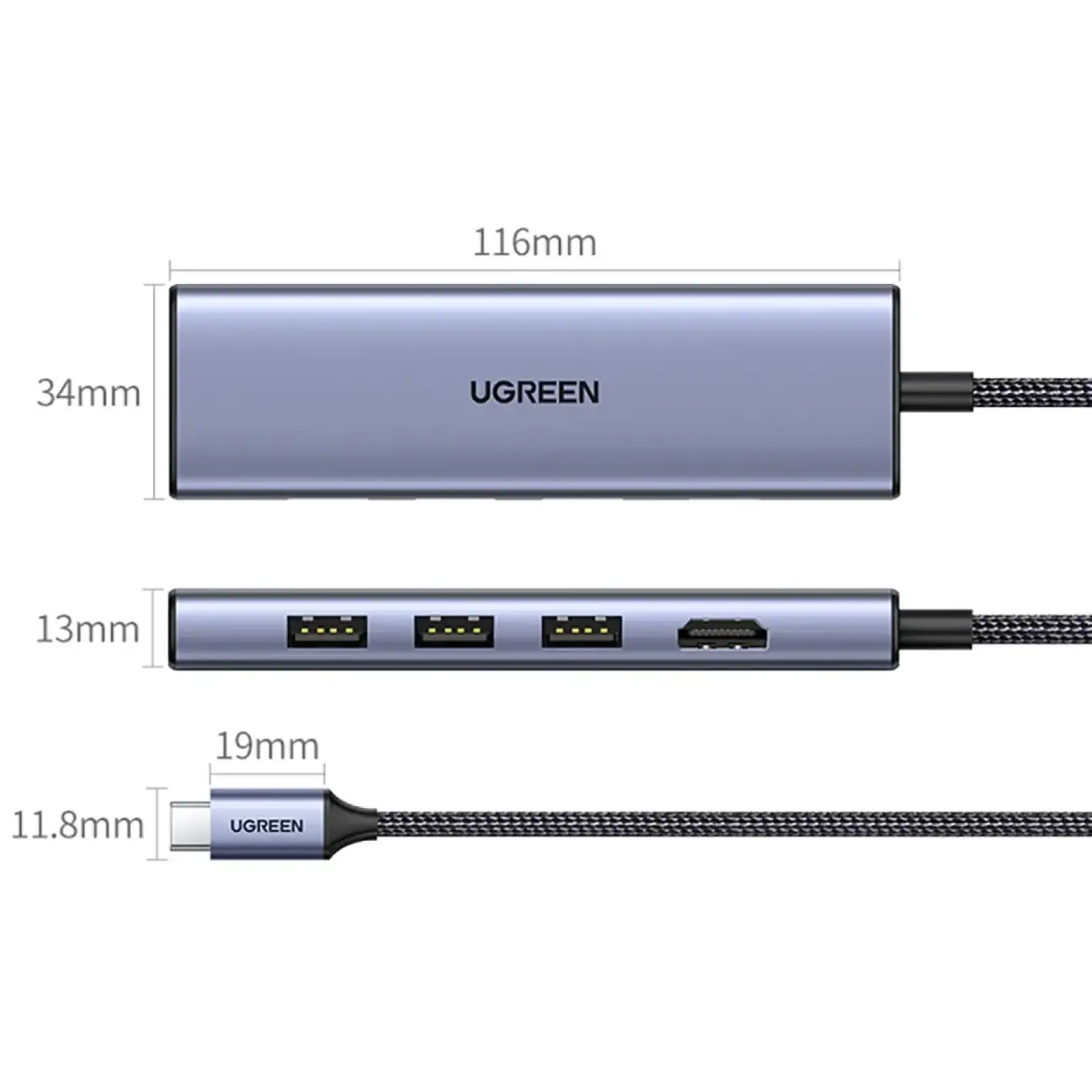 Док-станція USB3.0 Type-C --> HDMI 4K30Hz/3xUSB-А 3.0/Type-C/PD 100W 6-in-1 CM511 Ugreen (20956A) UA