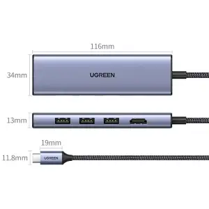 Док-станція USB3.0 Type-C --> HDMI 4K30Hz/3xUSB-А 3.0/Type-C/PD 100W 6-in-1 CM511 Ugreen (20956A) UA