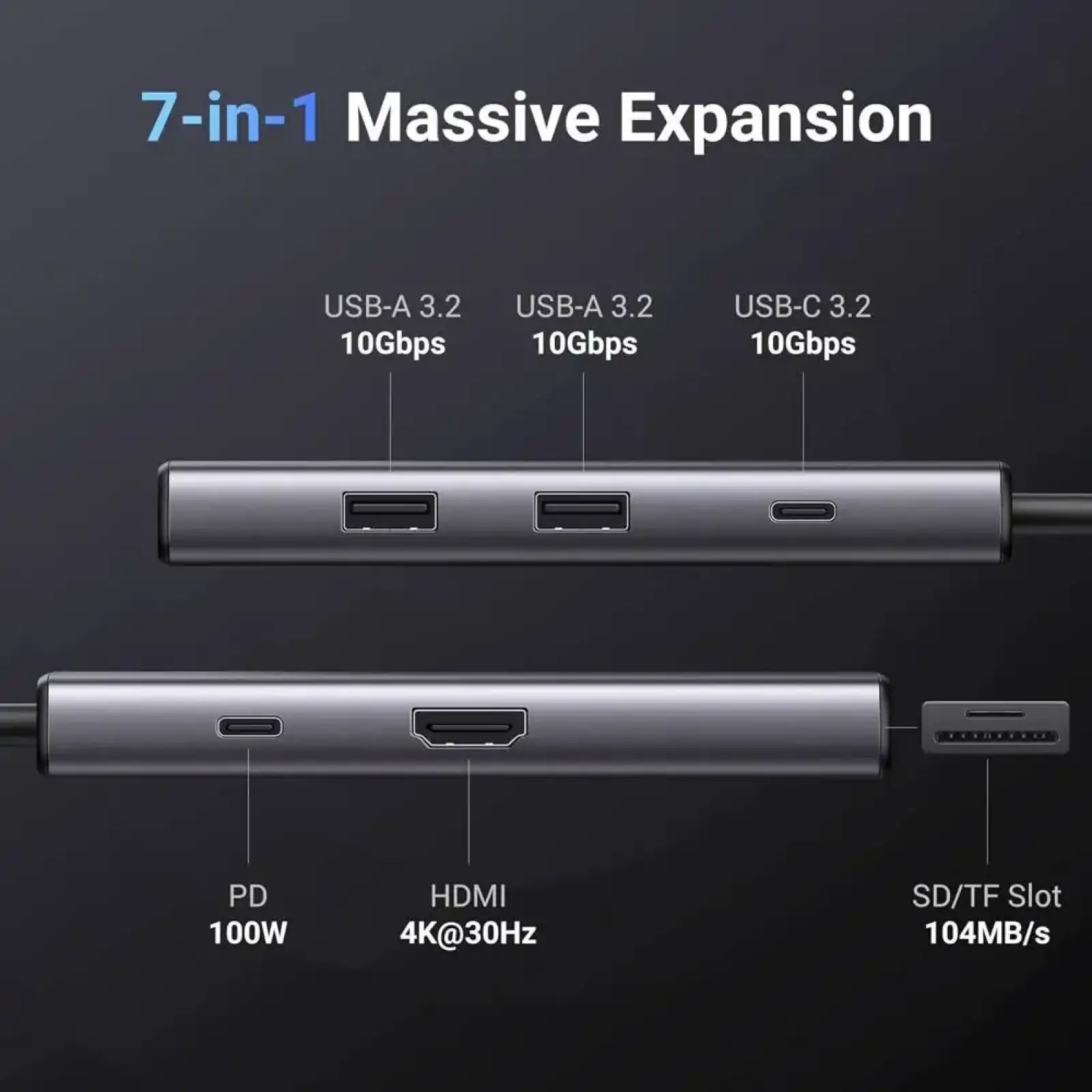 Док-станція USB3.1 Type-C --> HDMI 4K30Hz/USB 3.0x2/Type-C/SD/TF/ PD 100W CM498 7 in 1 Ugreen (15531) UA